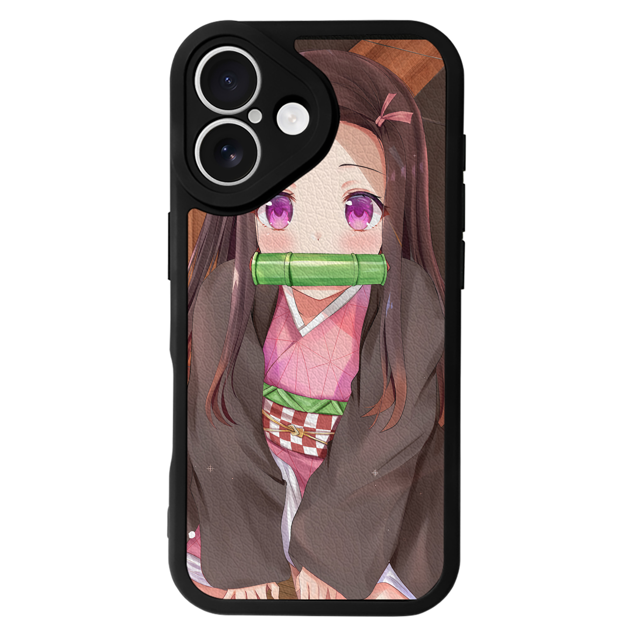 （画像用） 鬼滅の刃（きめつのやいば）竈門 禰󠄀豆子／かまど ねずこ Kamado Nezuko 【iPhone 16シリーズ対応】シリコンスマホケース（レザー調） 材質：シリコン